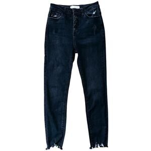 KanCan High-Rise Button Fly Distressed Raw Hem Black Skinny Jeans 7 27X28